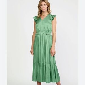 Anthropologie Current Air Green Sereia Pleated Midi Dress Size M